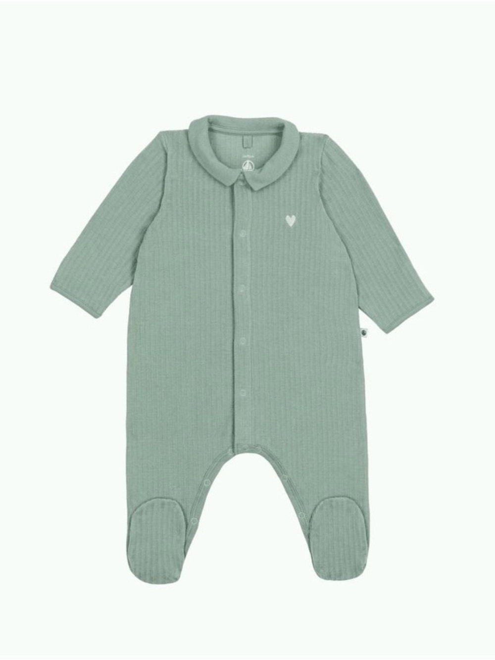 Petit Bateau Baby Ribbed Velour Footed One-Piece Footie Pyjama in Sage Green 12M